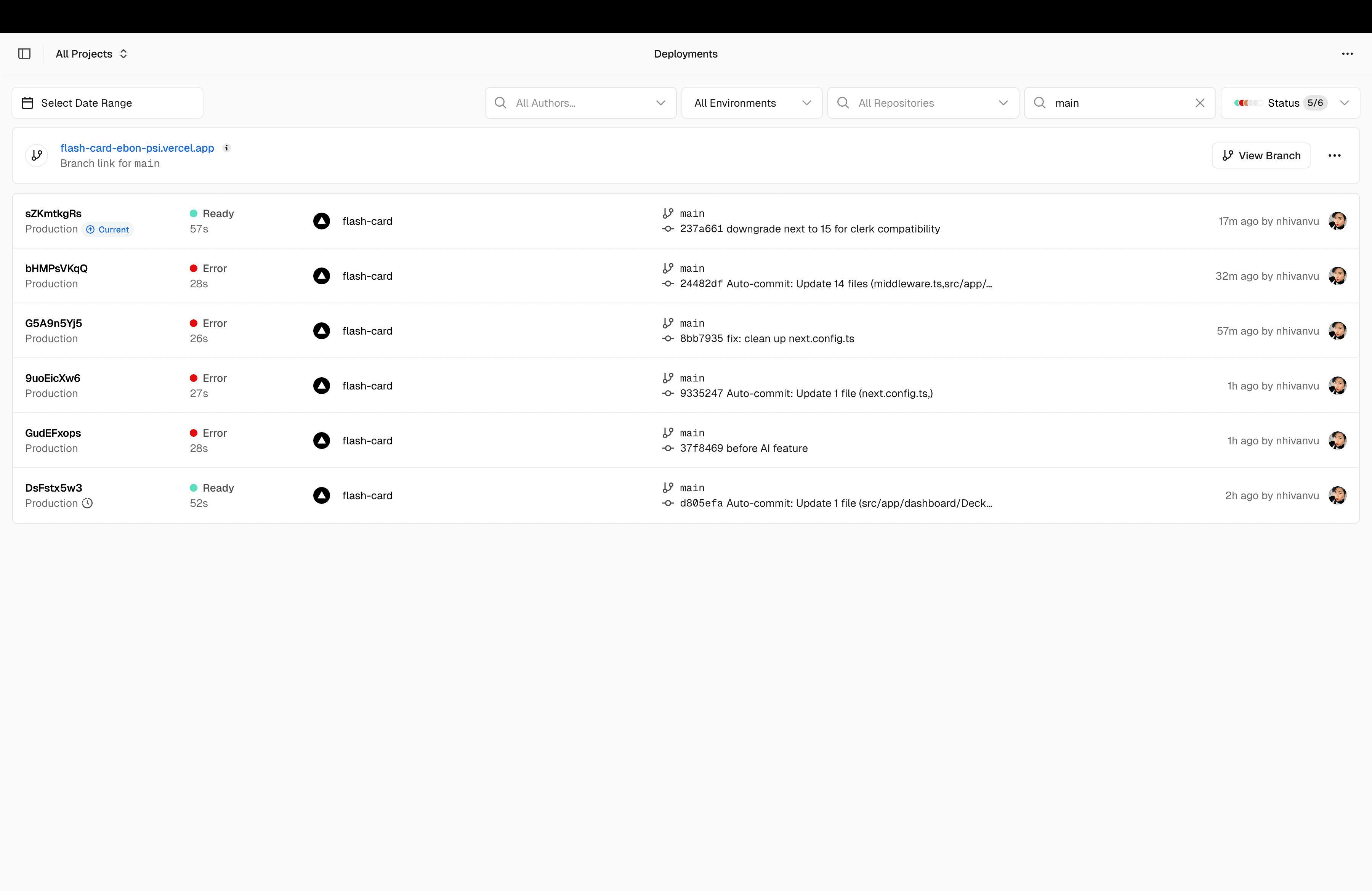 Flashy Card log screen